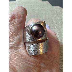 Sterling silver and pearl ring adjustable